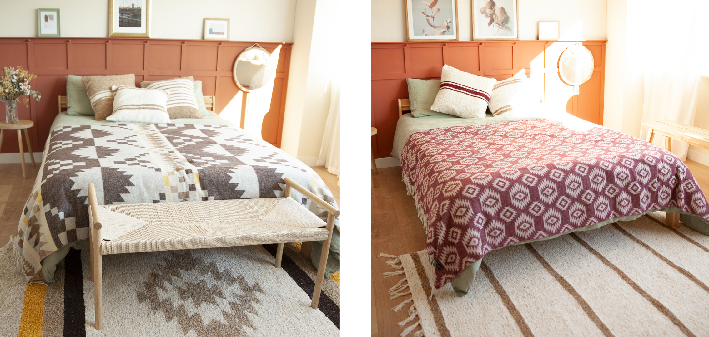 Chambres à coucher décorées avec des textiles ethniques