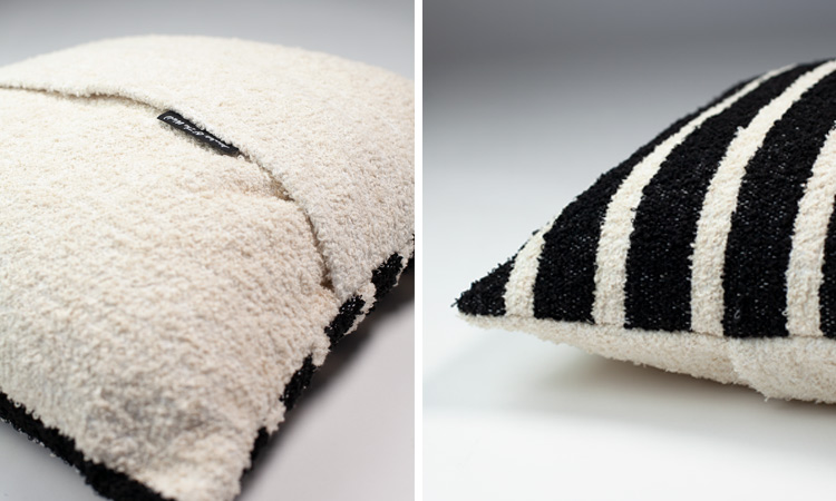 Black and white sheepskin cushion