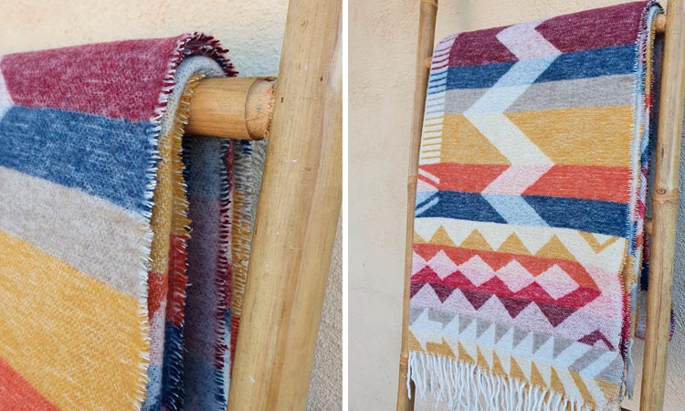 Recycled wool ethnic style blanket